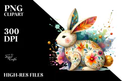 Vibrant Wood Bunny on Splashy Background PNG Product Image 2
