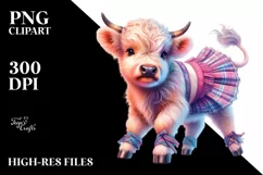 Colorful Baby Highland Cow with Jive Dancer Outfit PNG Product Image 3