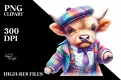 Colorful Baby Highland Cow with Jive Dancer Outfit PNG Product Image 3