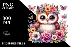 Vibrant Owl Flower Crown | Sublimation | Clipart Product Image 1