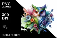 Vibrant Owl with Flowers PNG Product Image 1