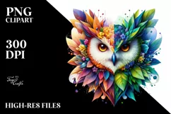 Colorful Owl with Flowers PNG Product Image 1