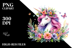 Cute Baby Unicorn with Floral Wreath, Style PNG Product Image 2