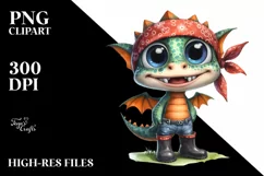 Watercolor Baby Dragon with Hat PNG Product Image 3