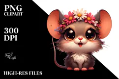 Cute Cartoon Mouse with Flower Crown PNG Product Image 2