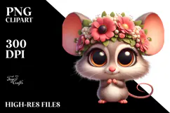 Cute Cartoon Mouse with Flower Crown PNG Product Image 2
