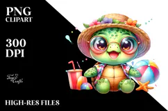Cute Baby Turtle in Summer Clothes, PNG Product Image 2