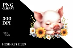 Colorful Baby Pig Sleeping on Yellow Flowers | Sublimation | Product Image 3