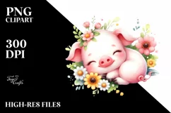 Colorful Baby Pig Sleeping on Yellow Flowers | Sublimation | Product Image 3