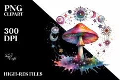 Colorful Watercolor Magical Celestial Astral Mushroom Splash Product Image 1