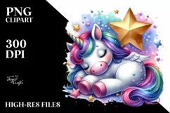 Colorful Baby Unicorn Napping on Star PNG Product Image 3