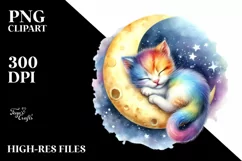 Colorful Baby Cat Moon Watercolor Product Image 3