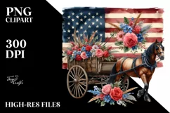 Vintage Horse Wagon Flowers USA Flag Product Image 1