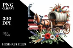Vintage Horse Wagon Flowers USA Flag Product Image 3