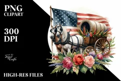 Vintage Horse Wagon Flowers USA Flag Product Image 3