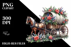 Vintage Horse Wagon Flowers USA Flag Product Image 1