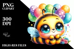 Colorful Smiling Baby Bee with Party Balloons | Sublimation Product Image 1