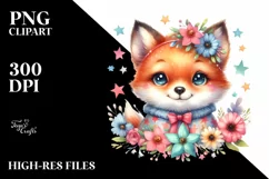 Colorful Baby Fox Whimsical Star Flowers Clipart Product Image 1