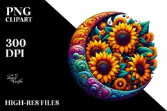 Colorful Retro Half Moon with Sunflowers Clipart PNG Product Image 3