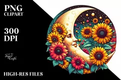 Colorful Retro Half Moon with Sunflowers Clipart PNG Product Image 1