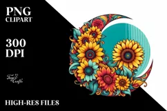 Colorful Retro Half Moon with Sunflowers Clipart PNG Product Image 3