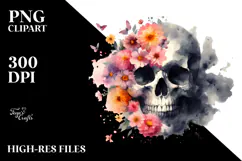 Colorful Skull with Spring Flowers, PNG Product Image 2
