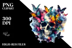 Grunge Skull with Butterflies, PNG Product Image 2