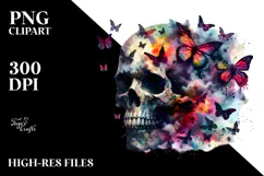 Grunge Skull with Butterflies, PNG Product Image 2