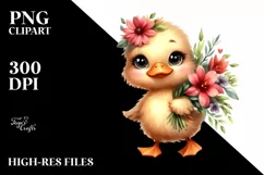Cute Baby Duck Flower Bouquet | Sublimation | Clipart Product Image 1