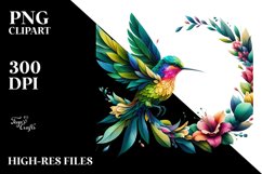 Colorful Bird with Flowers PNG Product Image 1