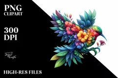Vibrant Bird with Flowers PNG Product Image 1