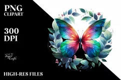 Vibrant Butterfly with Plant Leaves PNG Product Image 1