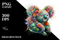 Colorful Koala with Flowers PNG Product Image 3