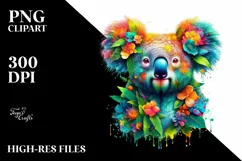 Vibrant Watercolor Koala with Flowers PNG Product Image 3