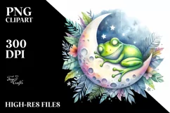Vibrant Watercolor Whimsical Frog Moon Product Image 1