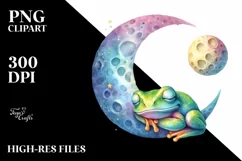 Vibrant Watercolor Whimsical Frog Moon Product Image 1