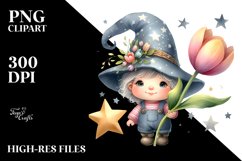 Cute Baby Gnome with Tulip Star PNG Product Image 2