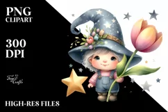 Cute Baby Gnome with Tulip Star PNG Product Image 2