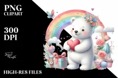 Baby Polar Bear Holding Heart PNG Product Image 2