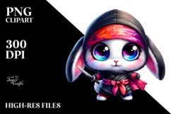 Cute Baby Rabbit in Ninja Outfit PNG Product Image 2