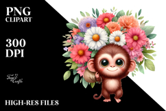 Cute Monkey Flower Bouquet | Sublimation | Clipart Product Image 2