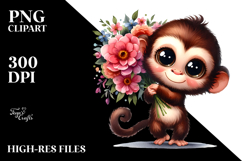 Cute Monkey Flower Bouquet | Sublimation | Clipart Product Image 2
