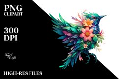 Vibrant Watercolor Bird with Flowers PNG Product Image 1