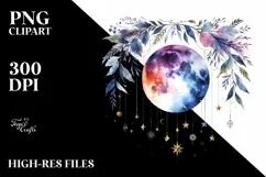 Vibrant Abstract Moon with Foliage Stars | Clipart Product Image 3
