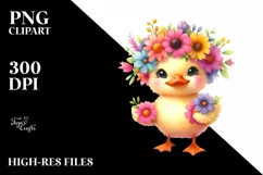 Colorful Baby Duck Whimsical Flowers Clipart Product Image 3