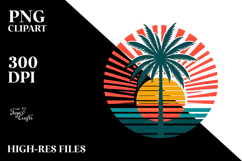 Retro Tropical Tree Sun Clipart PNG Product Image 2