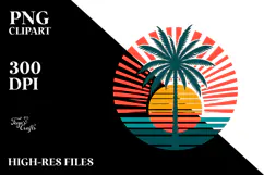 Retro Tropical Tree Sun Clipart PNG Product Image 2