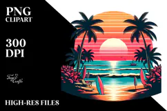 Retro Tropical Beach Sunset Clipart Tshirt, 20 oz Tumbler Product Image 2