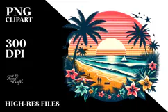 Retro Tropical Beach Sunset Clipart Tshirt, 20 oz Tumbler Product Image 2