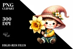 Cute Baby Gnome with Daffodil PNG Product Image 2